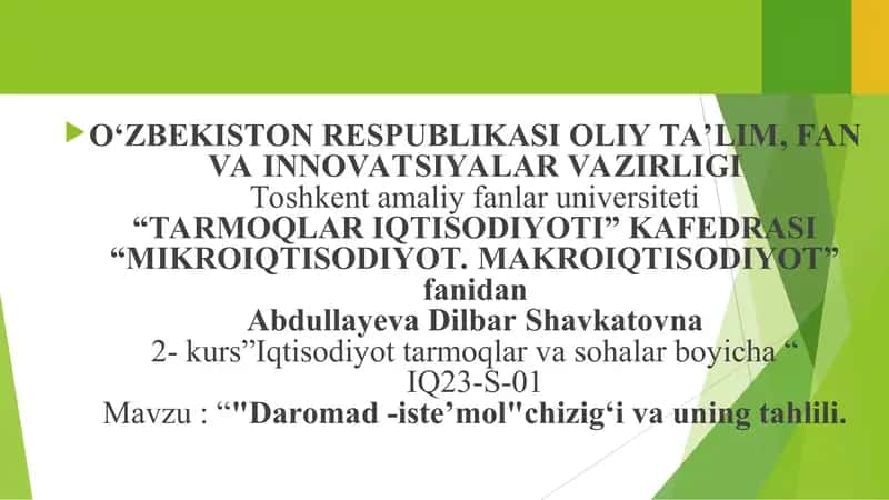Daromad -isteʼmolchizigʻi va uning tahlili 1