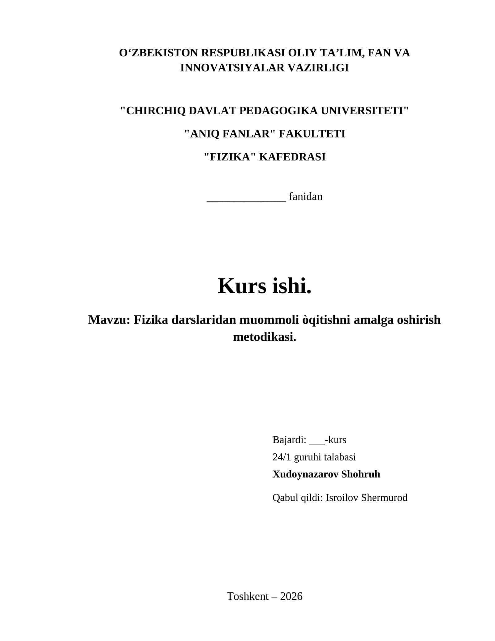 Fizika darslaridan muommoli òqitishni amalga oshirish metodikasi. 1