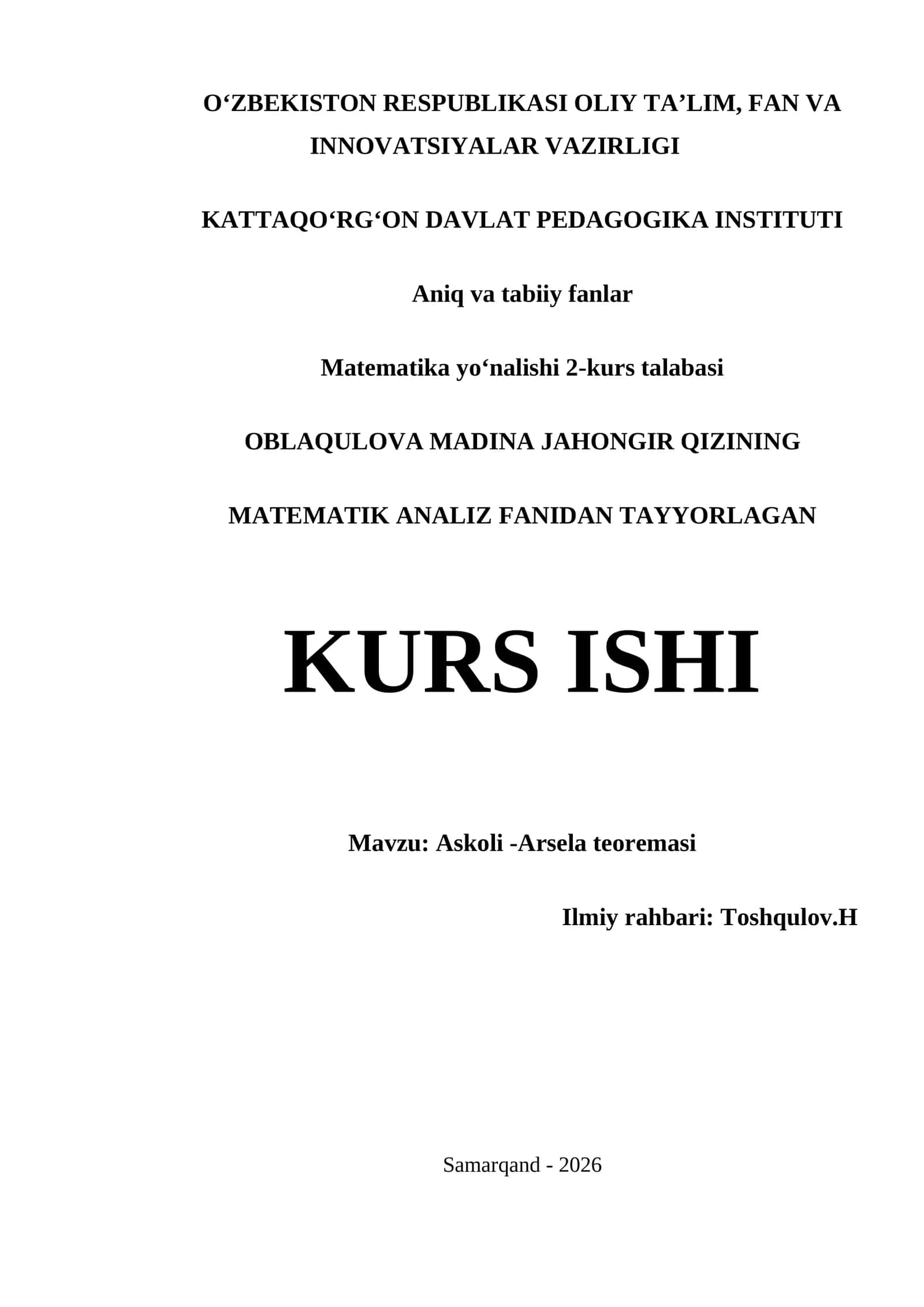Askoli -Arsela teoremasi KURS ISHI 1