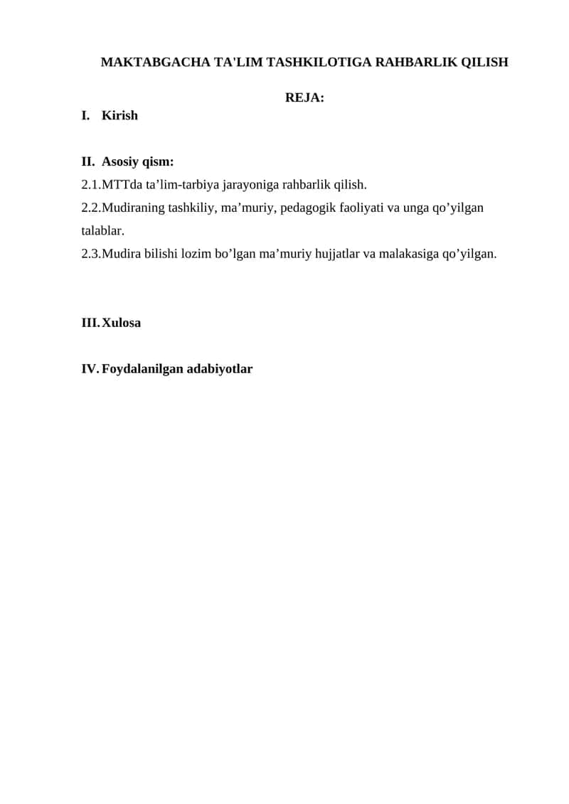 MAKTABGACHA TA'LIM TASHKILOTIGA RAHBARLIK QILISH 1