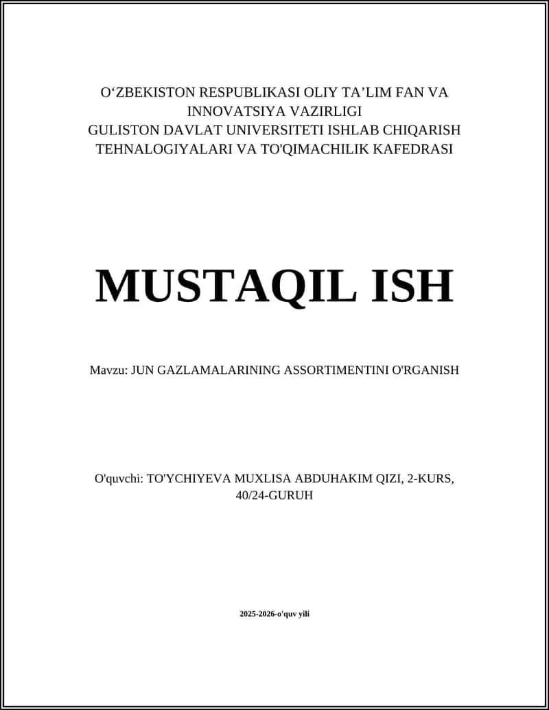 JUN GAZLAMALARINING ASSORTIMENTINI O'RGANISH 1