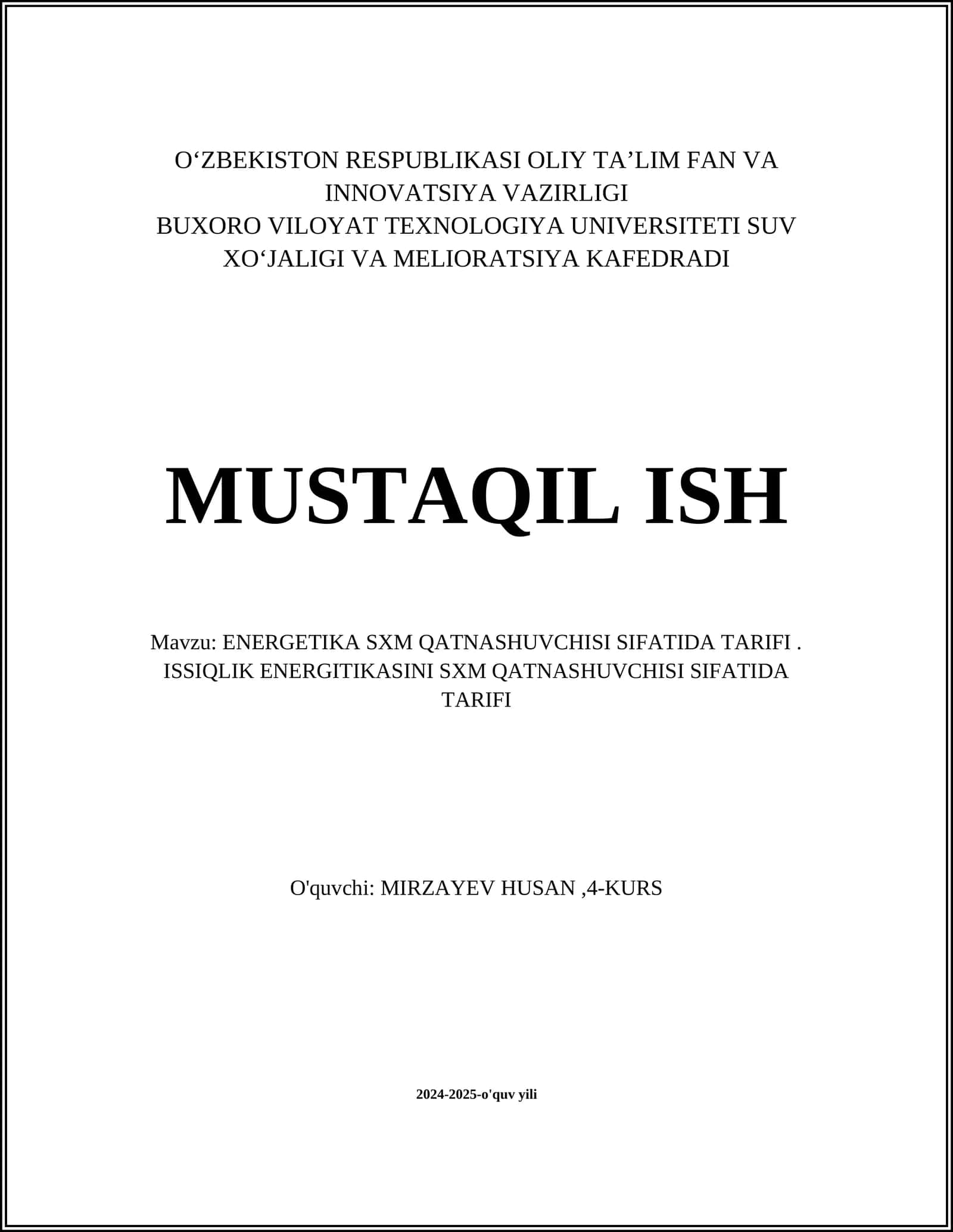 ENERGETIKA SXM QATNASHUVCHISI SIFATIDA TARIFI 1