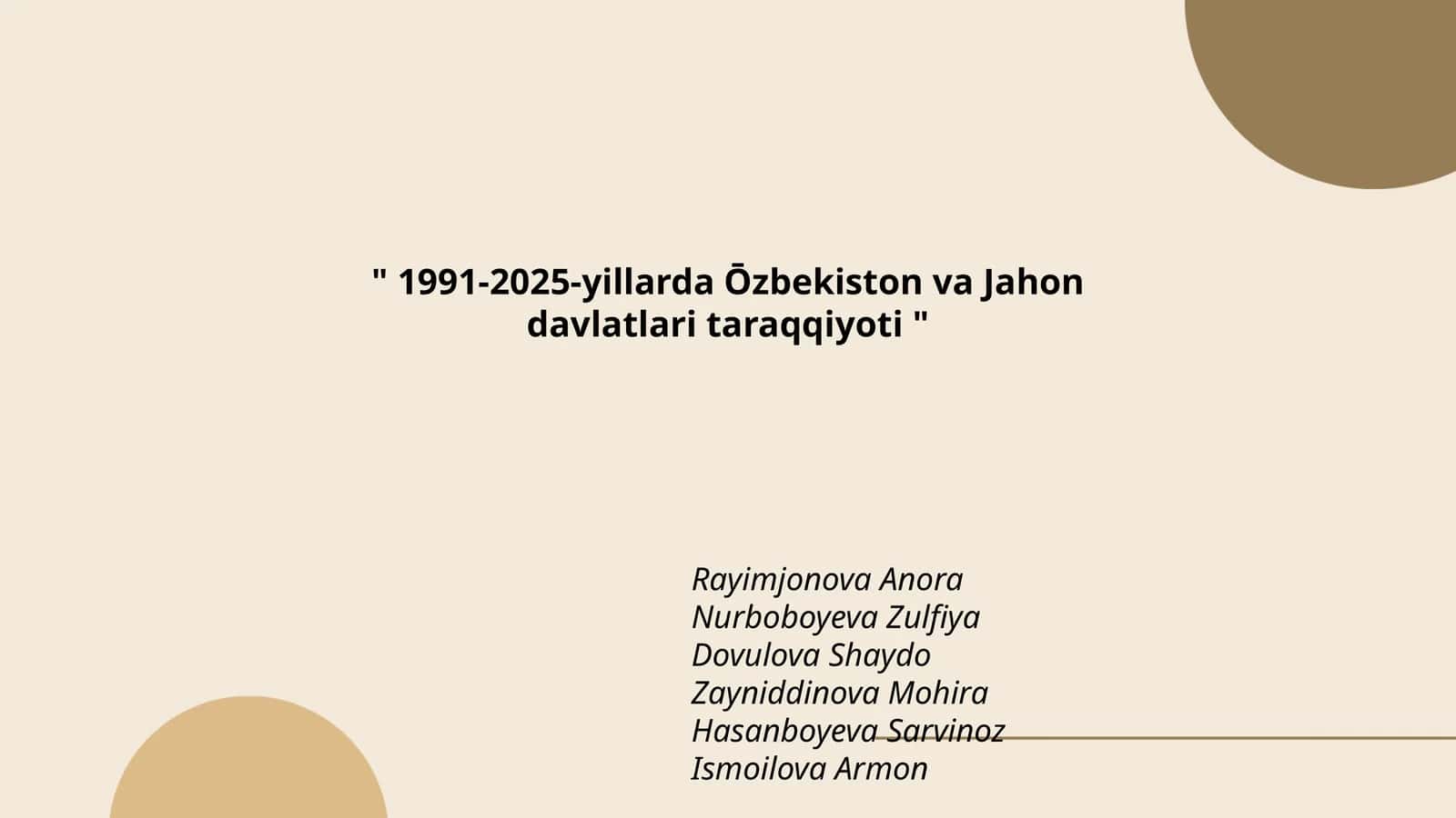 1991-2025-yillarda Ōzbekiston va Jahon davlatlari taraqqiyoti 1