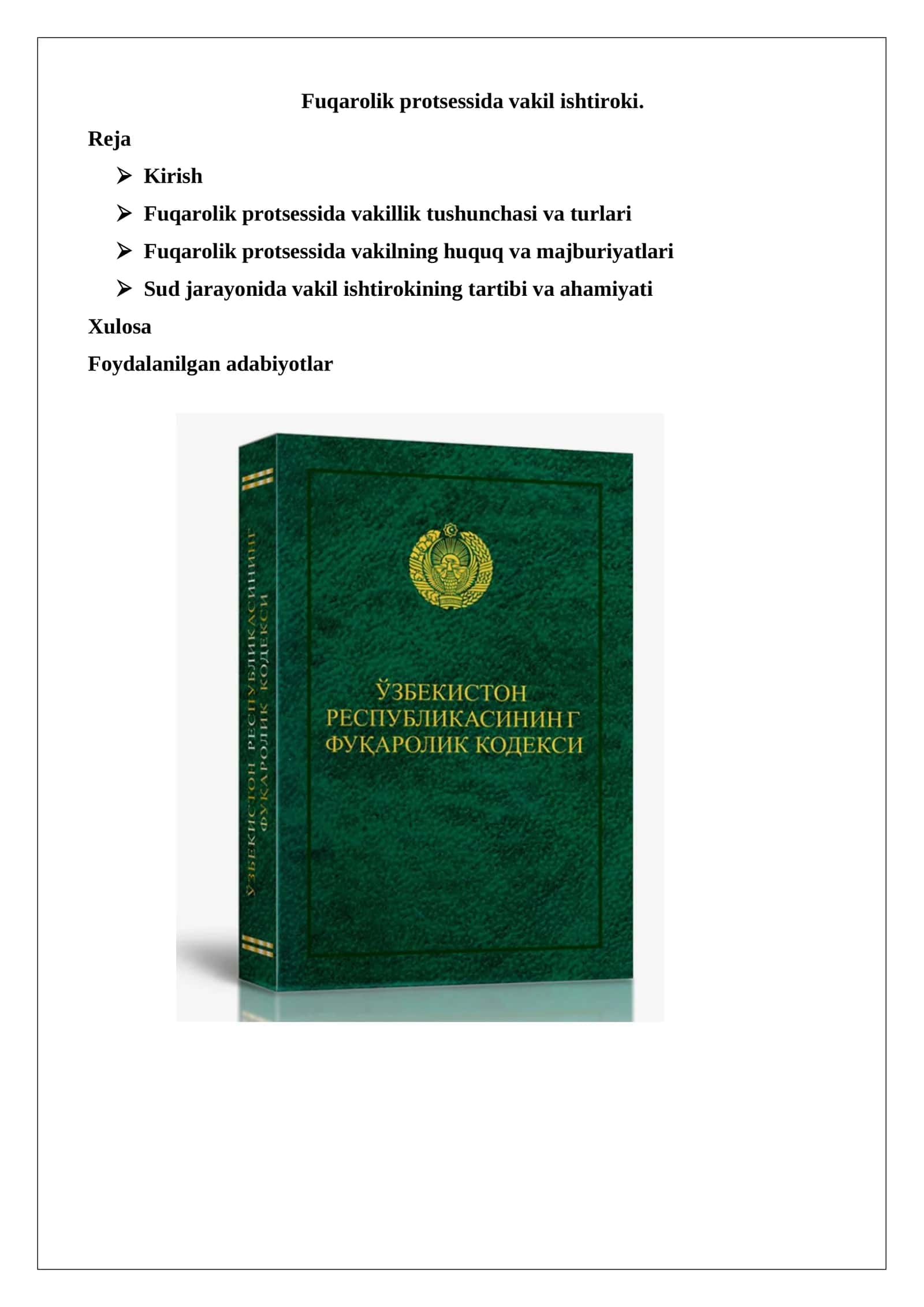 Fuqarolik protsessida vakil ishtiroki 1
