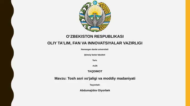 Tosh asri xo'jaligi va moddiy madaniyati 1