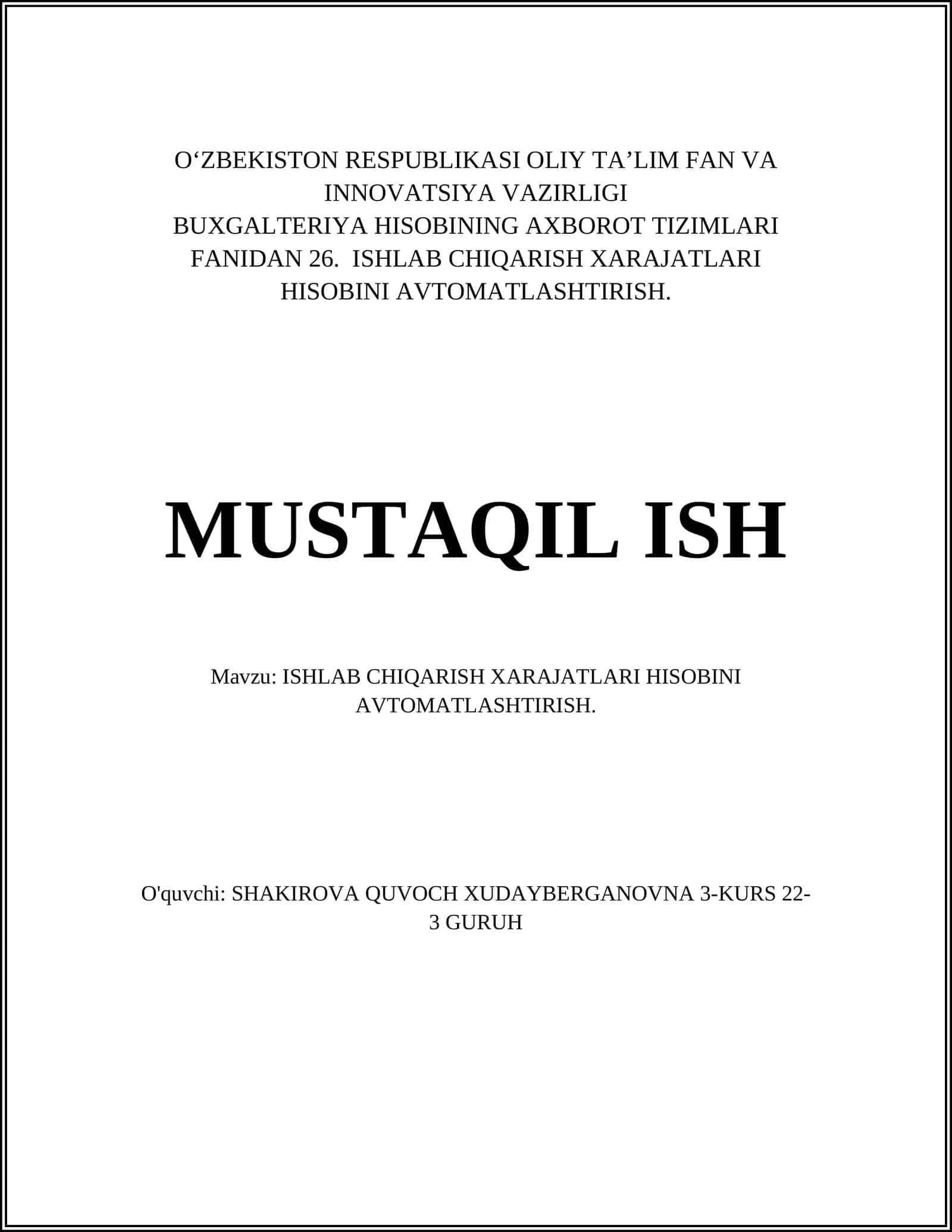 ISHLAB CHIQARISH XARAJATLARI HISOBINI AVTOMATLASHTIRISH 1