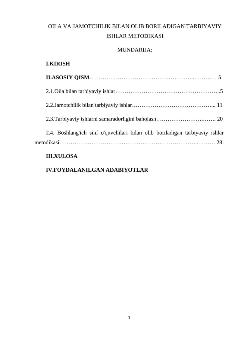 OILA VA JAMOTCHILIK BILAN OLIB BORILADIGAN TARBIYAVIY ISHLAR METODIKASI 1