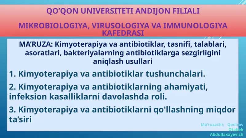 Kimyo terapiya va antibiotiklar 1