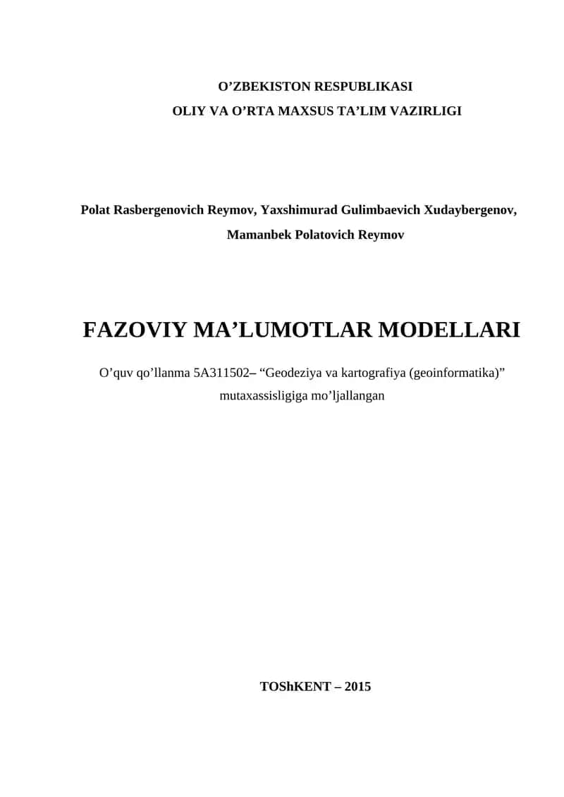 FAZOVIY MA’LUMOTLAR MODELLARI 1