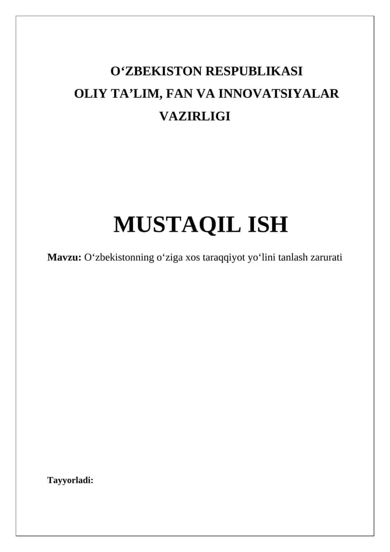 Oʻzbekistonning oʻziga xos taraqqiyot yoʻlini tanlash zarurati 1