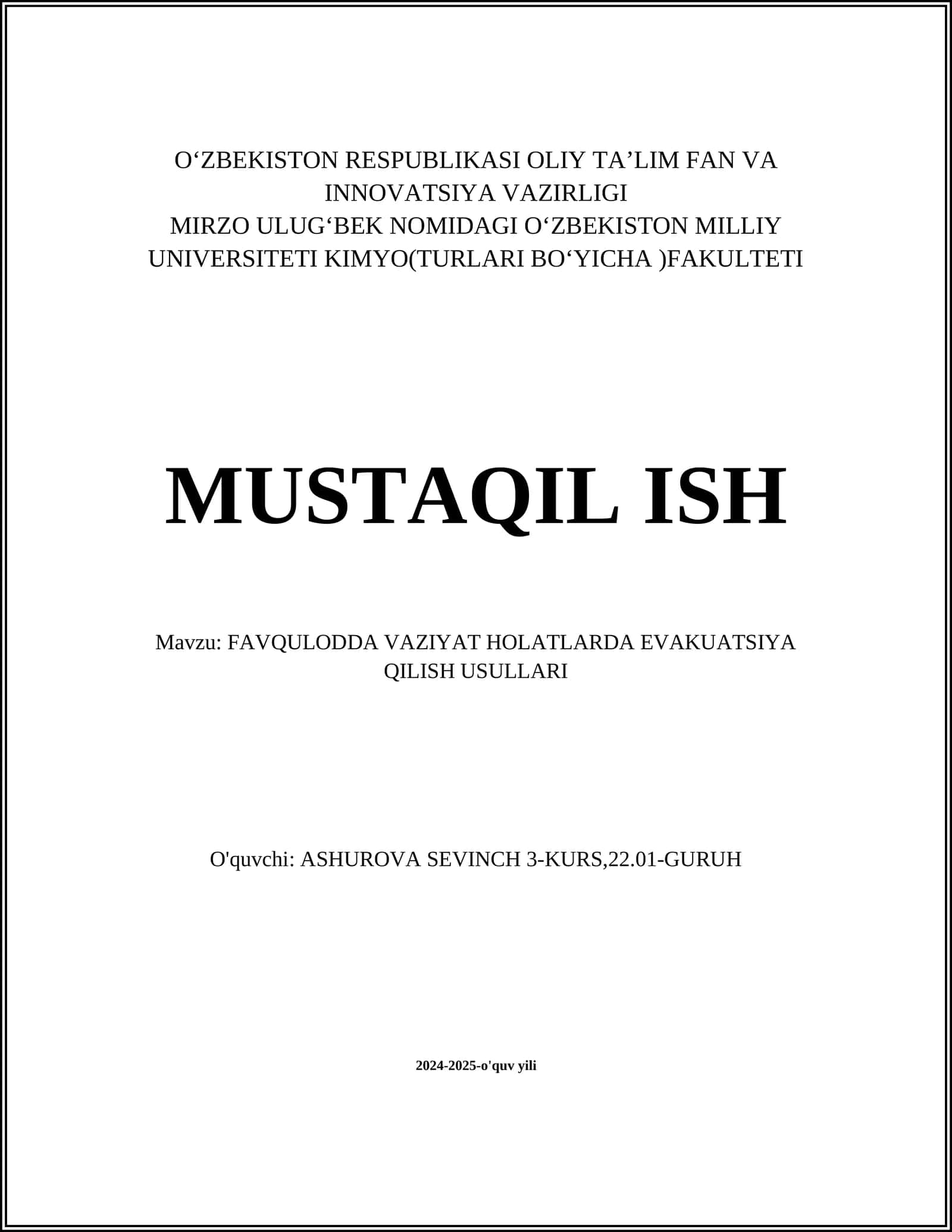 FAVQULODDA VAZIYAT HOLATLARDA EVAKUATSIYA QILISH USULLARI 1