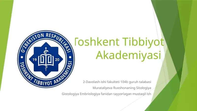 Sitologiya Gistologiya Embriologiya fanidan mustaqil ish 1