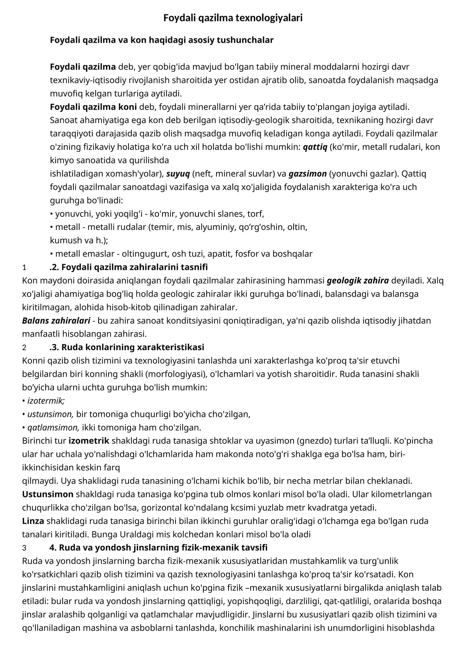 Foydali qazilma texnologiyalari 1