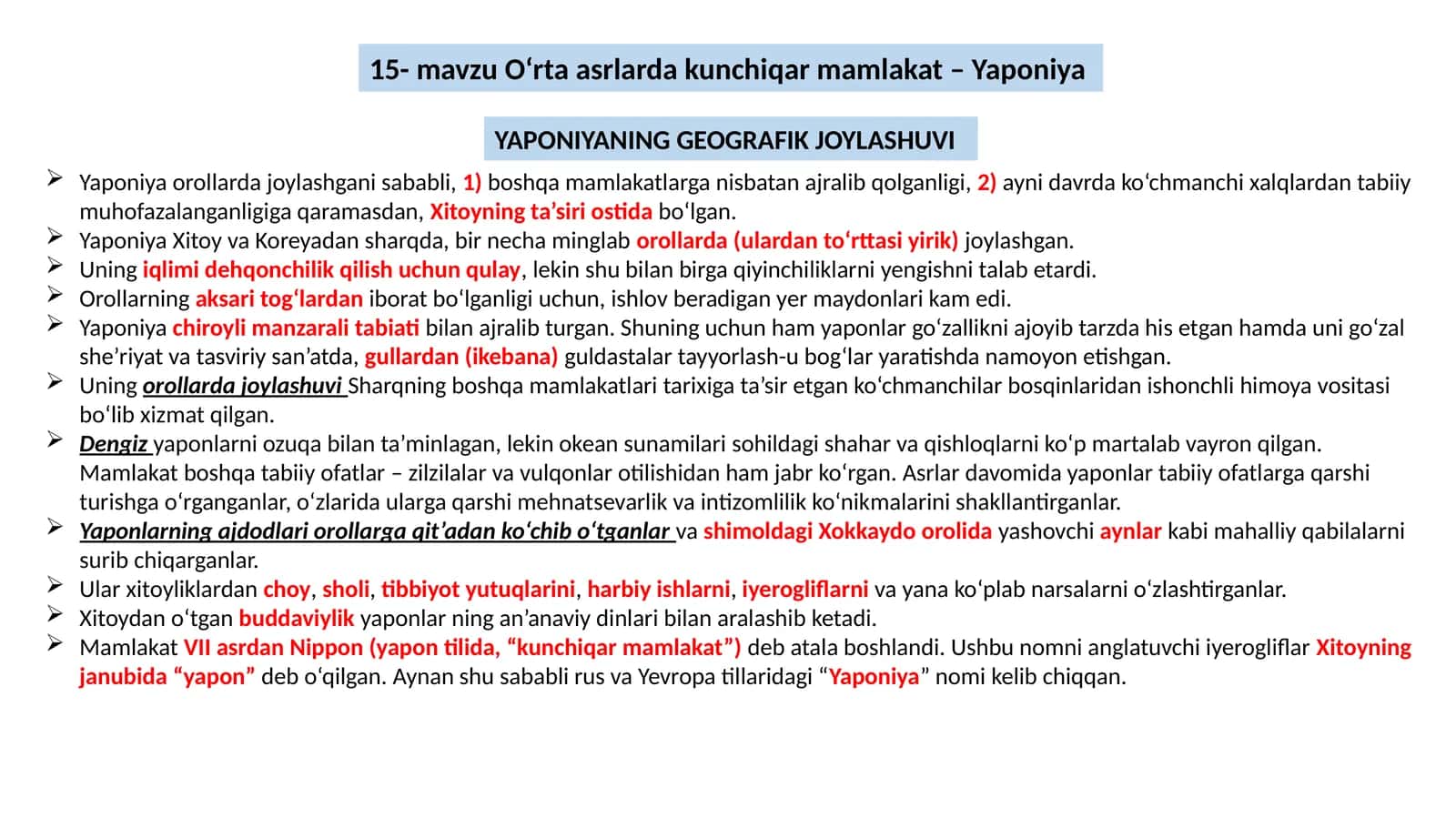 15-mavzu O‘rtaasrlarda kunchiqar mamlakat –Yaponiya 1