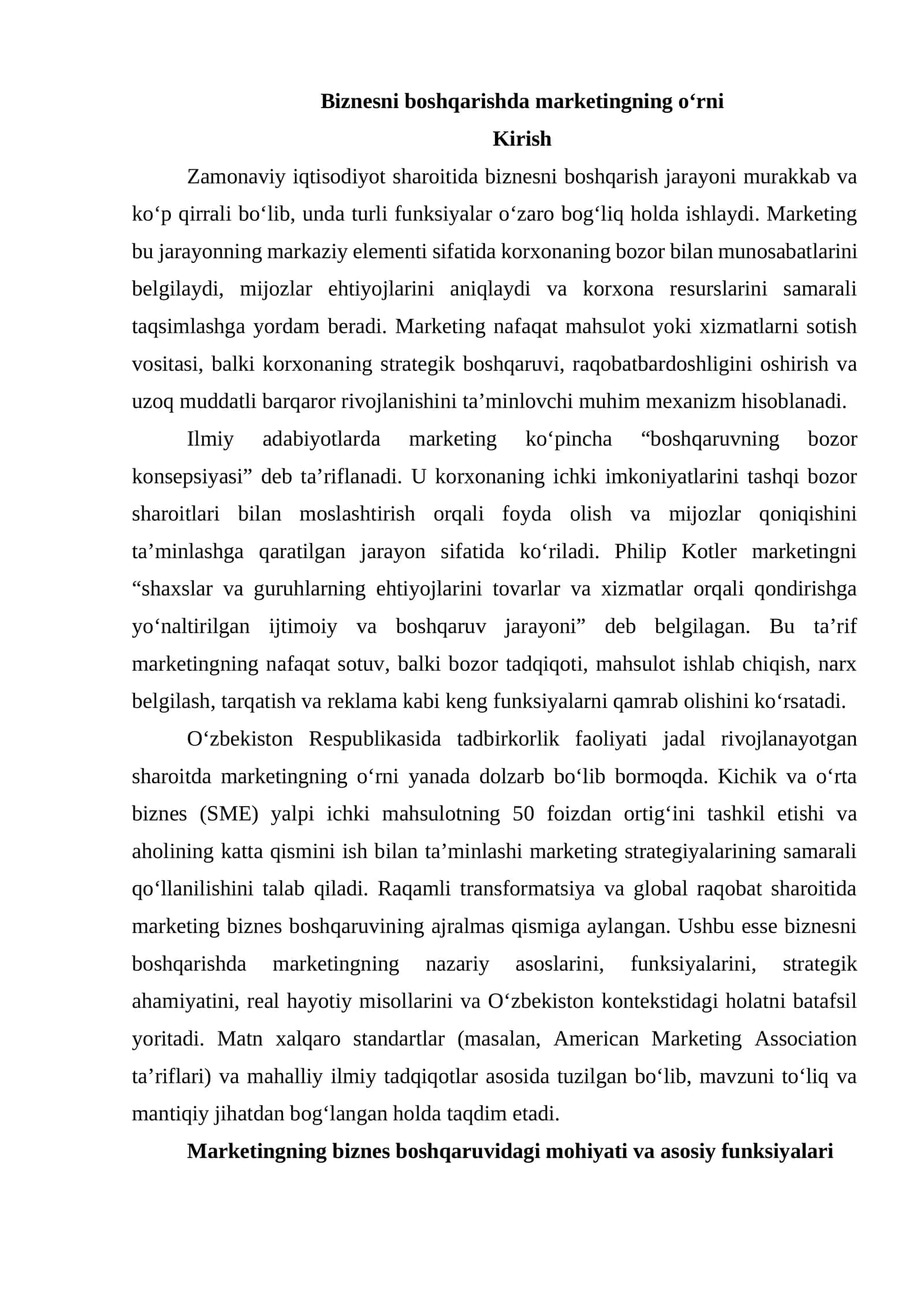 Biznesni boshqarishda marketingning o‘rni 1