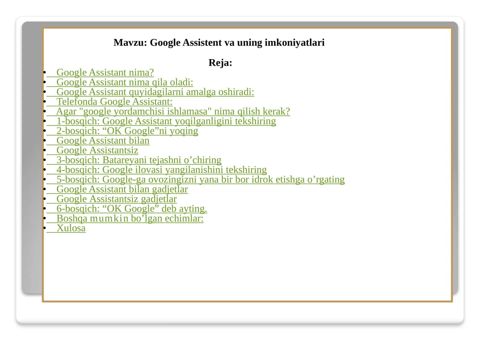 GoogleAssistent vauningimkoniyatlari 1