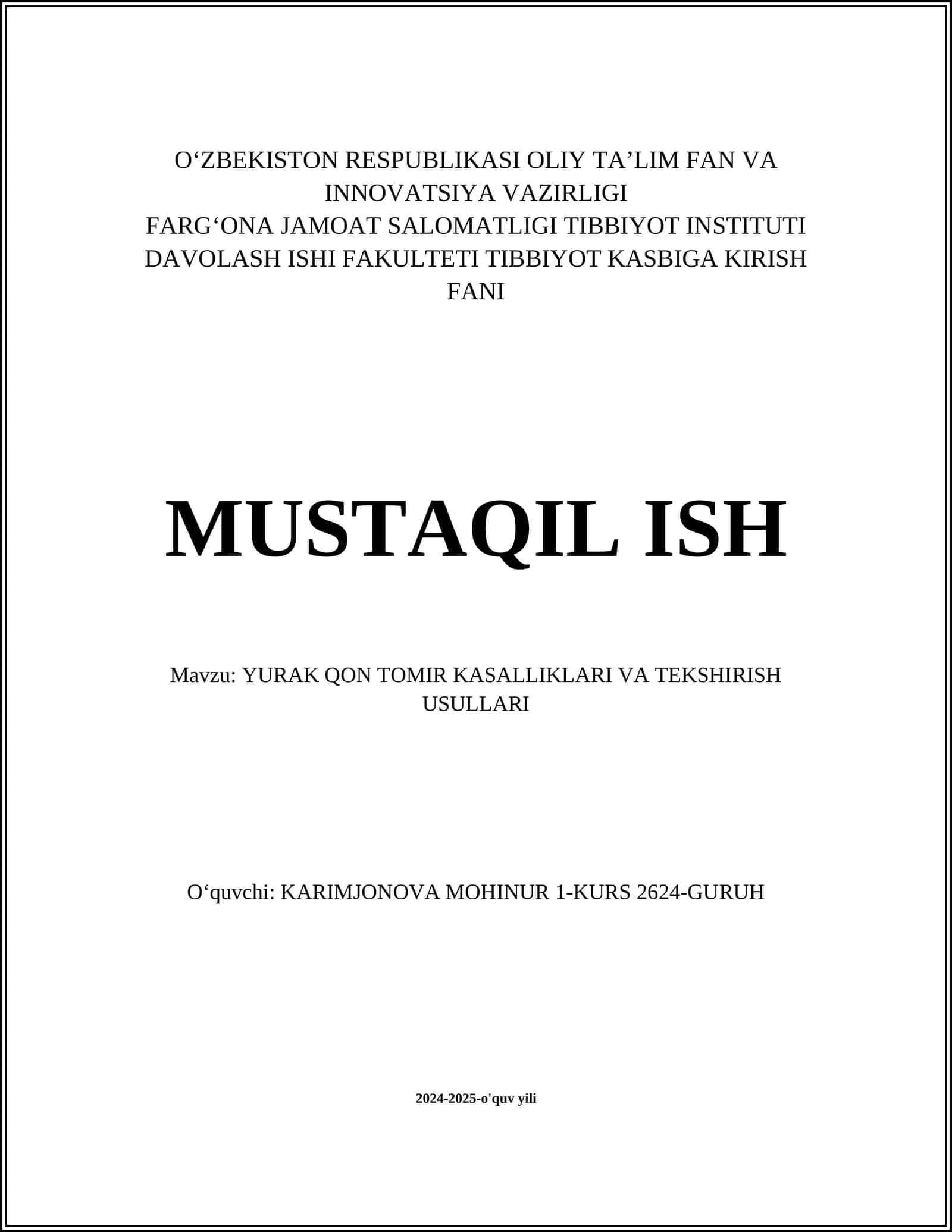 YURAK QON TOMIR KASALLIKLARI VA TEKSHIRISH USULLARI 1