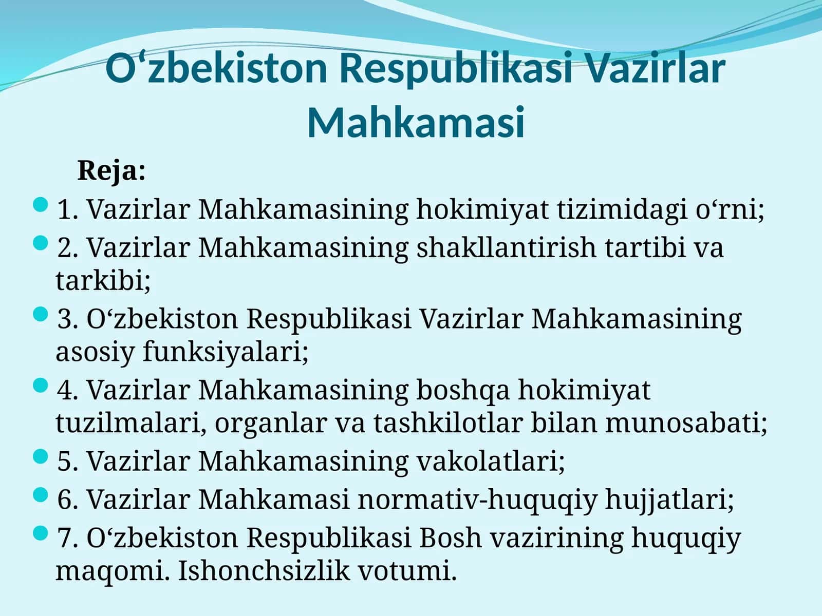 O‘zbekiston Respublikasi Vazirlar Mahkamasining asosiy funksiyalari 1