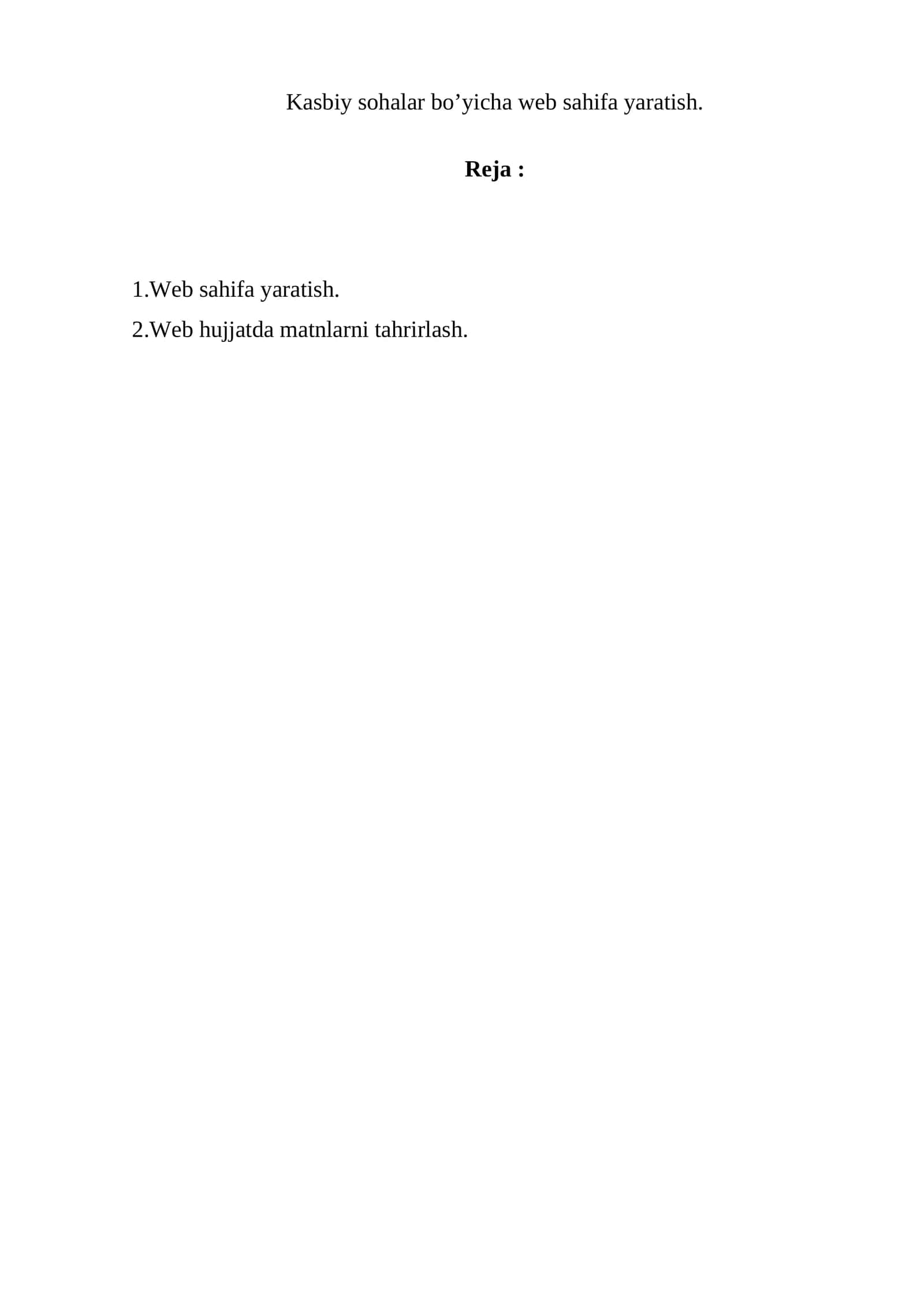 Kasbiy sohalar bo’yicha web sahifa yaratish 1