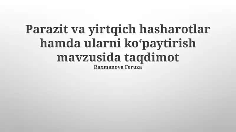 Parazit va Yirtqich Hasharotlar 1