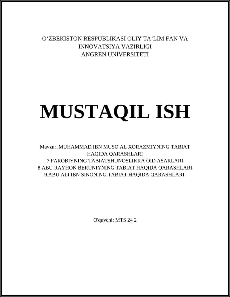 MUHAMMAD IBN MUSO AL XORAZMIYNING TABIAT HAQIDA QARASHLARI 1