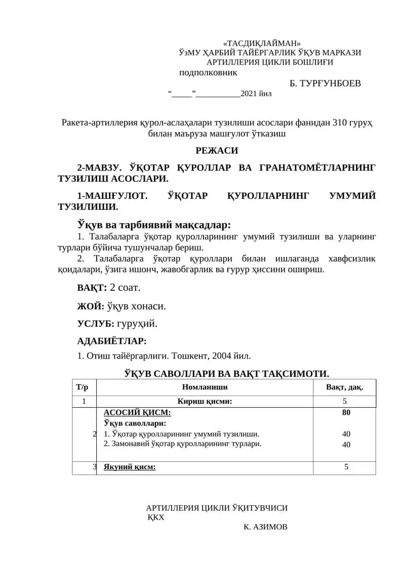 Ўқотар қуроллар ва гранатомётларнинг тузилиш асослари. Ўқотар қуролларнинг умумий тузилиши 1