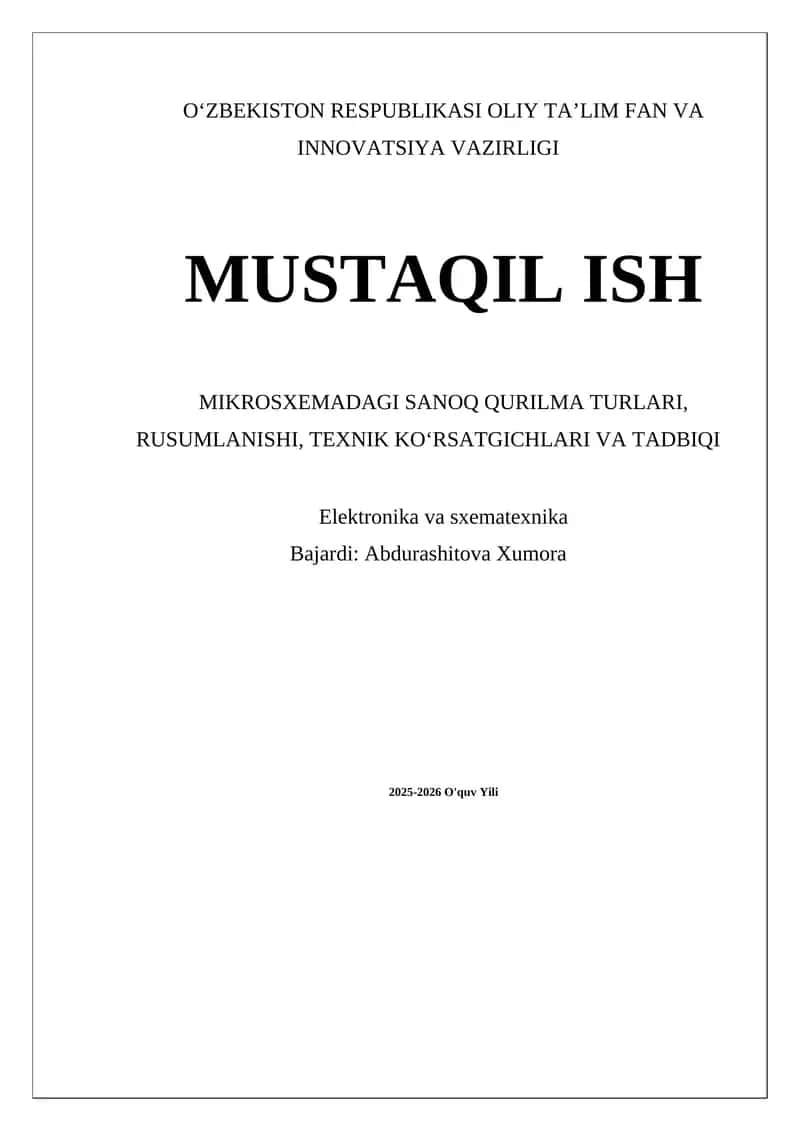 Sanoq qurilmalari turlari, rusumlanishi, texnik koʻrsatgichlari va tadqiqi 1