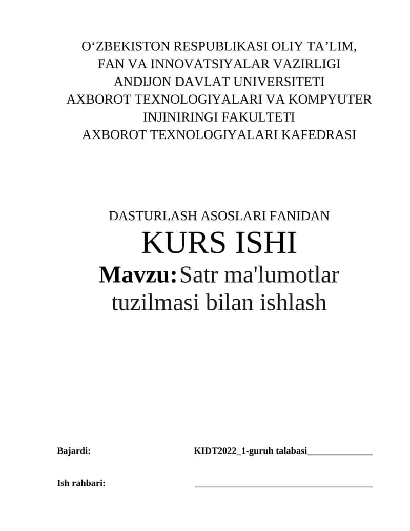 Satr ma'lumotlar tuzilmasi bilan ishlash 1