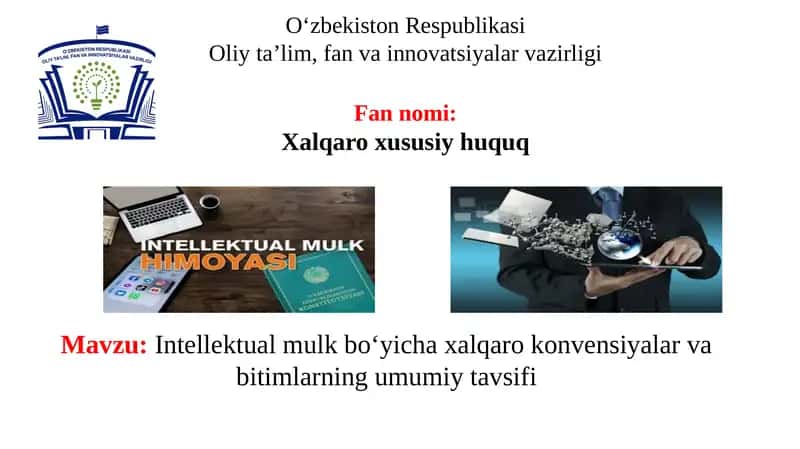 Intellektual mulk bo‘yicha xalqaro konvensiyalar va bitimlarning umumiy tavsifi 1