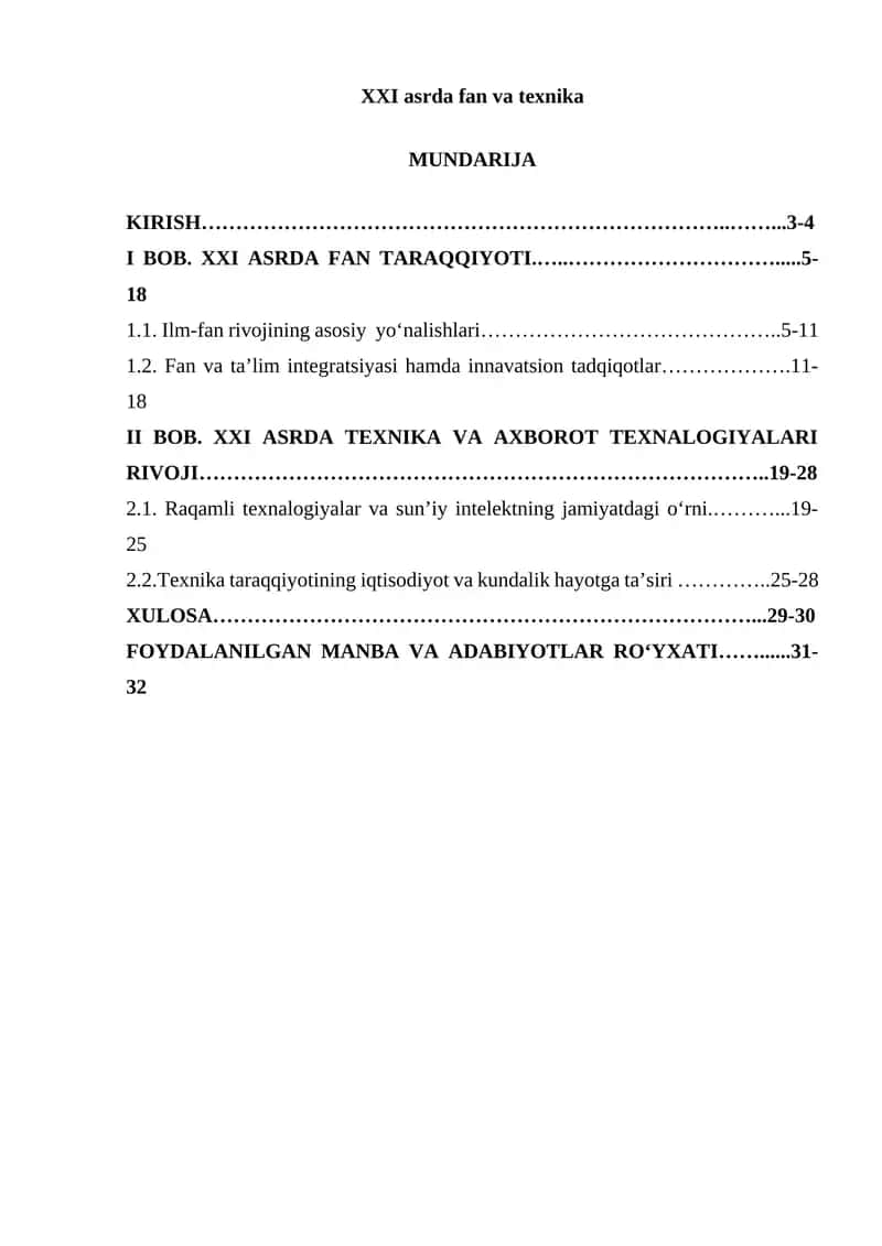 XXI asrda fan va texnika kurs ishi 1