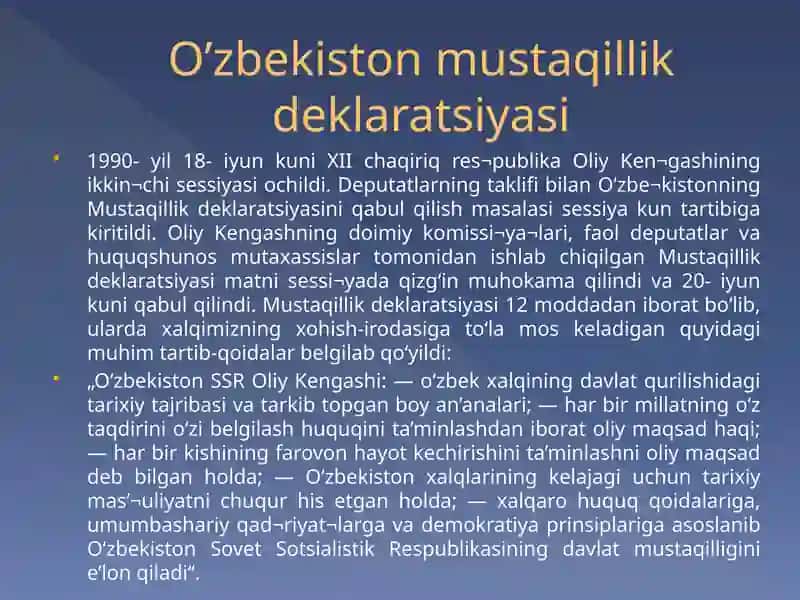 O’zbekiston Mustaqillik Declaratsiyasi