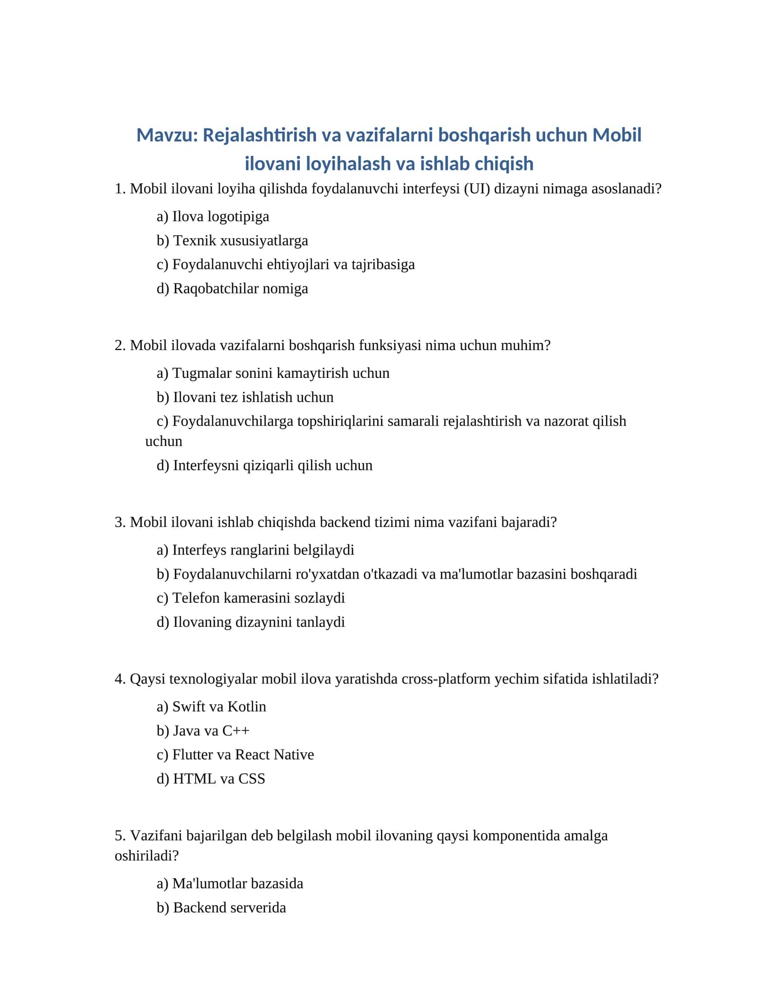 Rejalashtirish va vazifalarni boshqarish uchun Mobil ilovani loyihalash va ishlab chiqish 1
