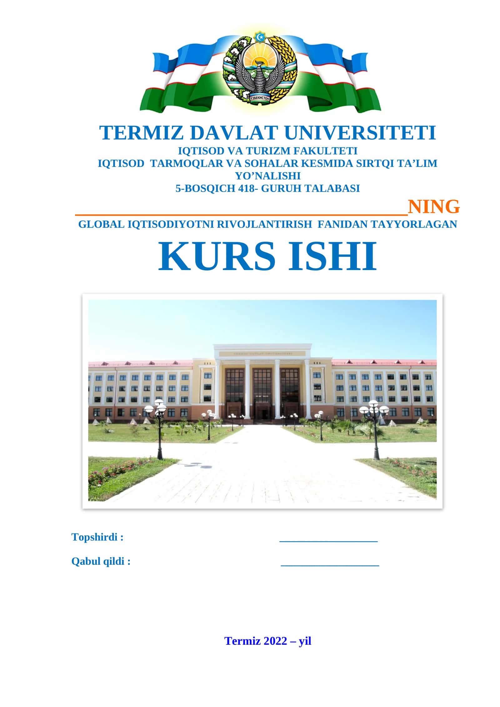 GLOBAL DEMOGRAFIK MUAMMOLAR KURS ISHI 1
