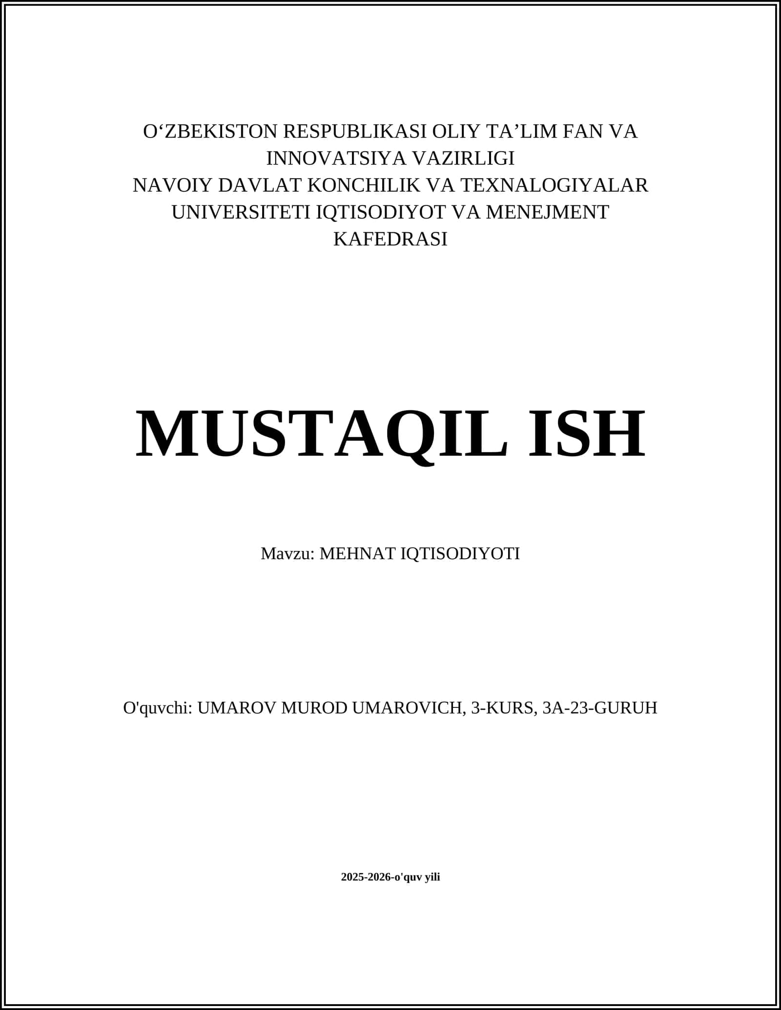 MEHNAT IQTISODIYOTI 1