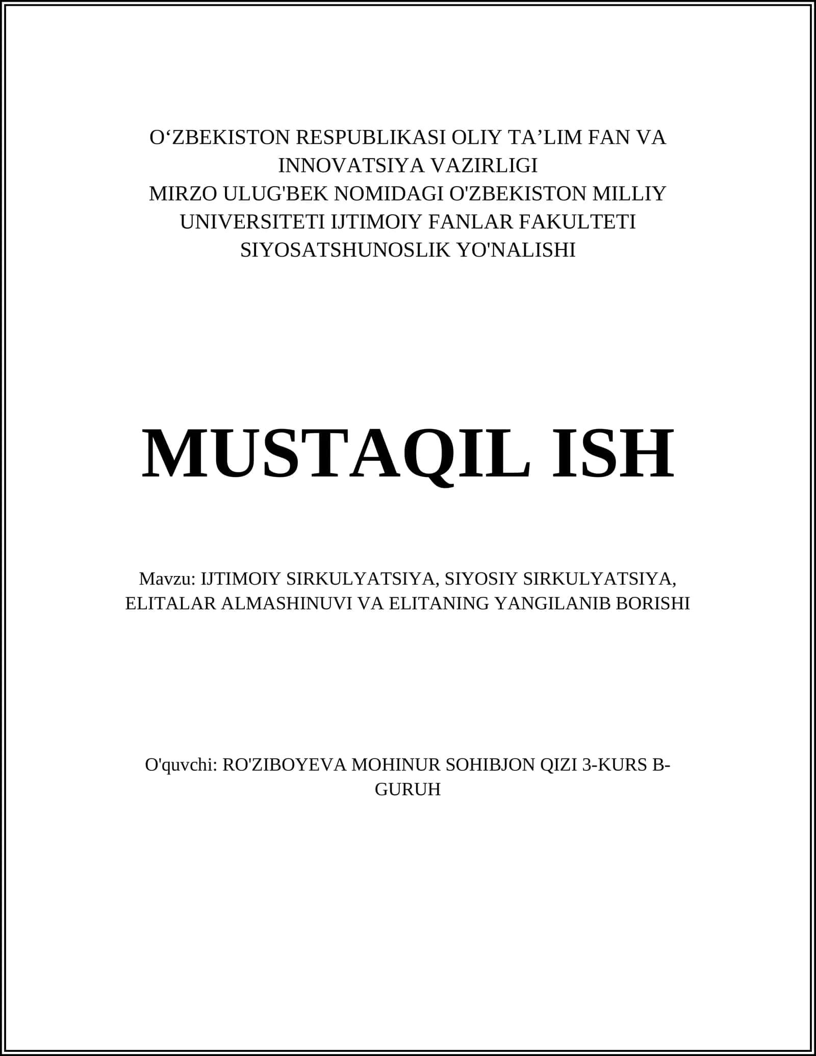 Ijtimoiy Sirkulyatsiya va Siyosiy Sirkulyatsiya 1