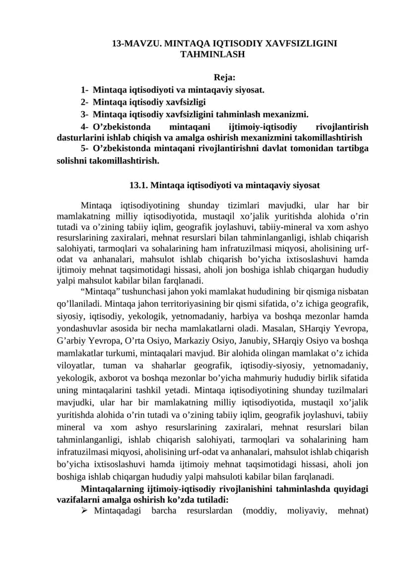 Mintaqaviy Xavfsizlik Mavzu 1