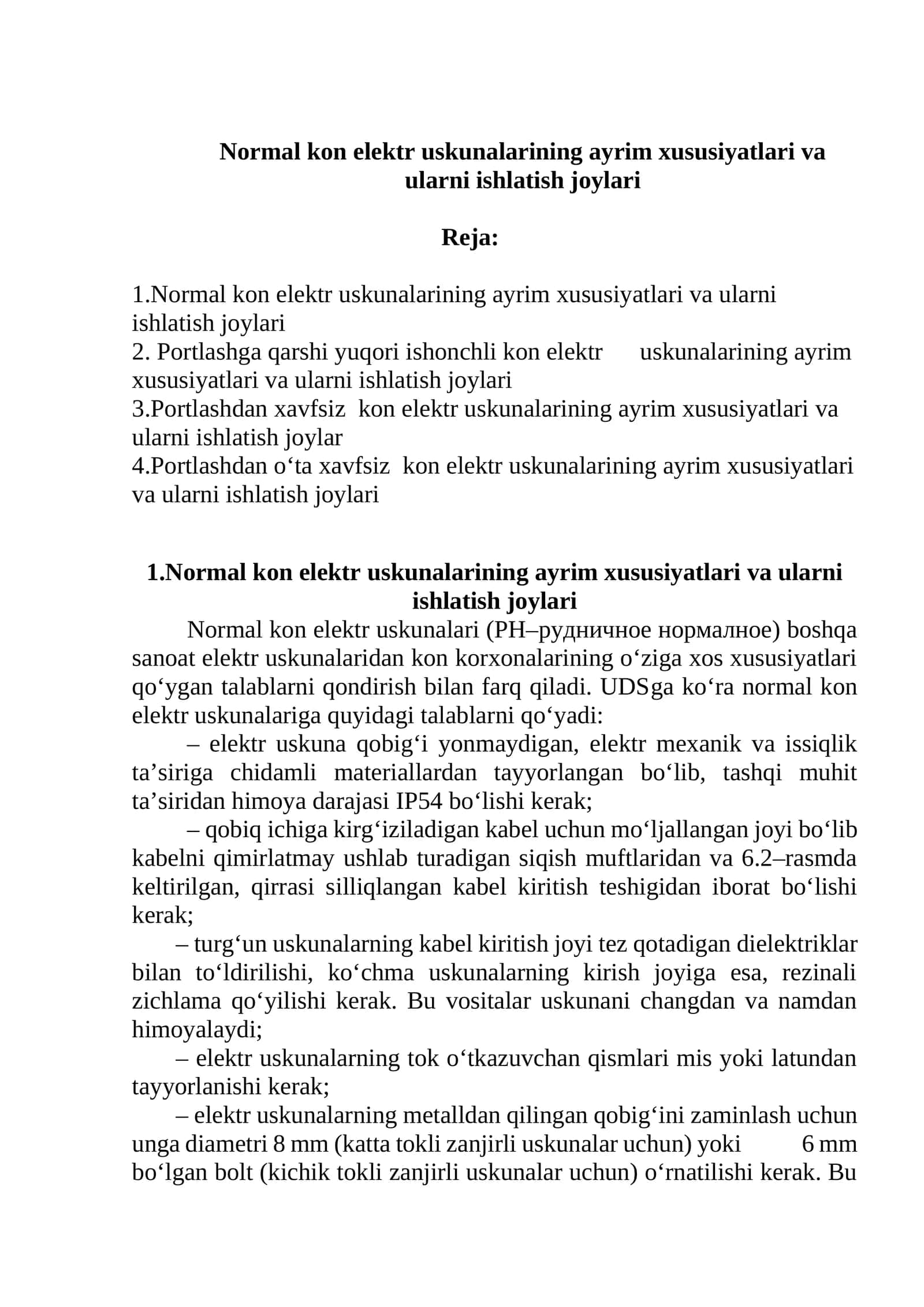 Normal kon elektr uskunalarining ayrim xususiyatlari va ularni ishlatish joylari 1