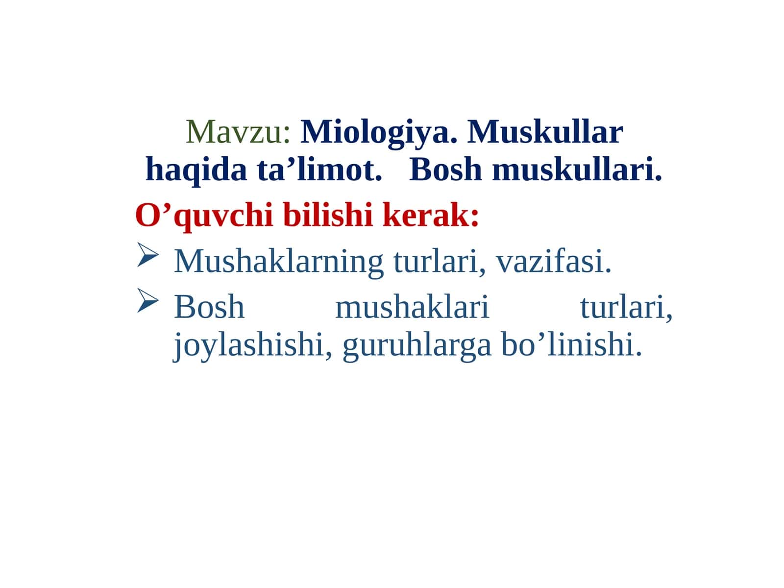 Miologiya.Muskullar haqida ta’limot. Bosh muskullari 1