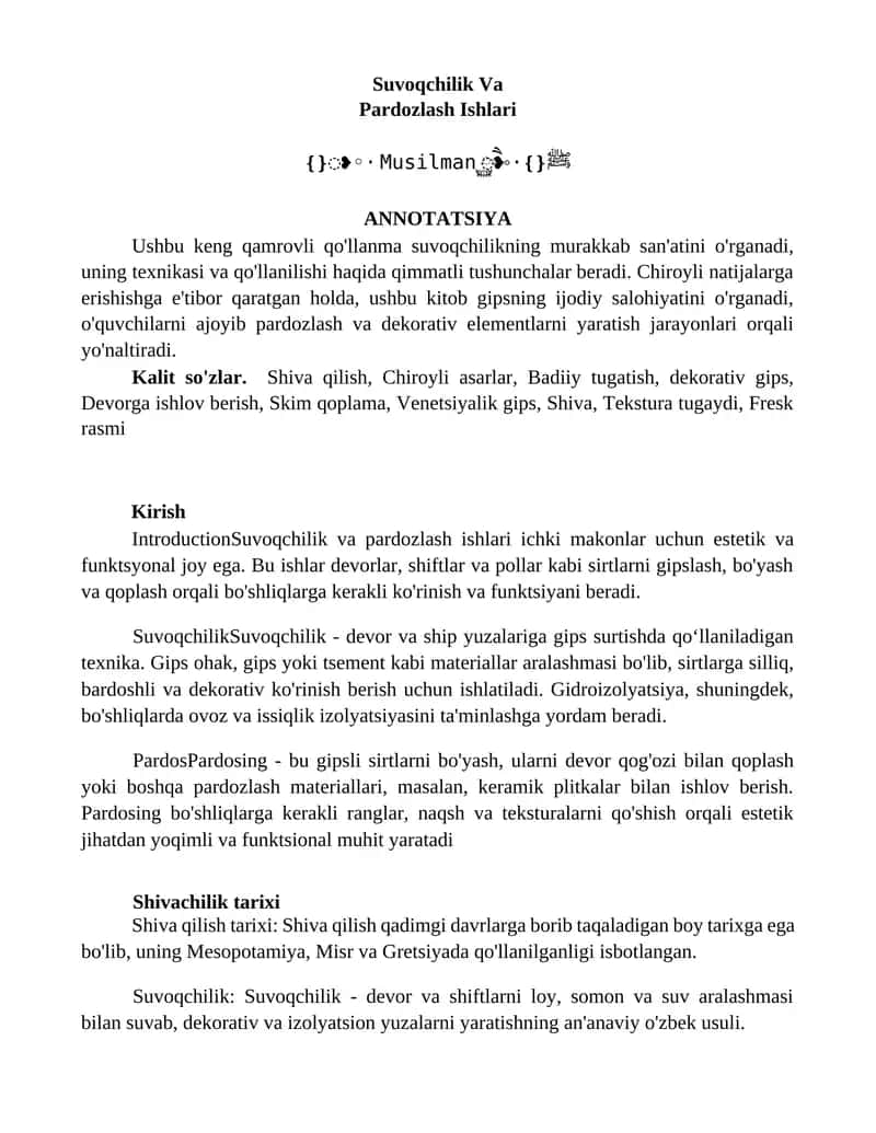 Suvoqchilik Va Pardozlash Ishlari 1
