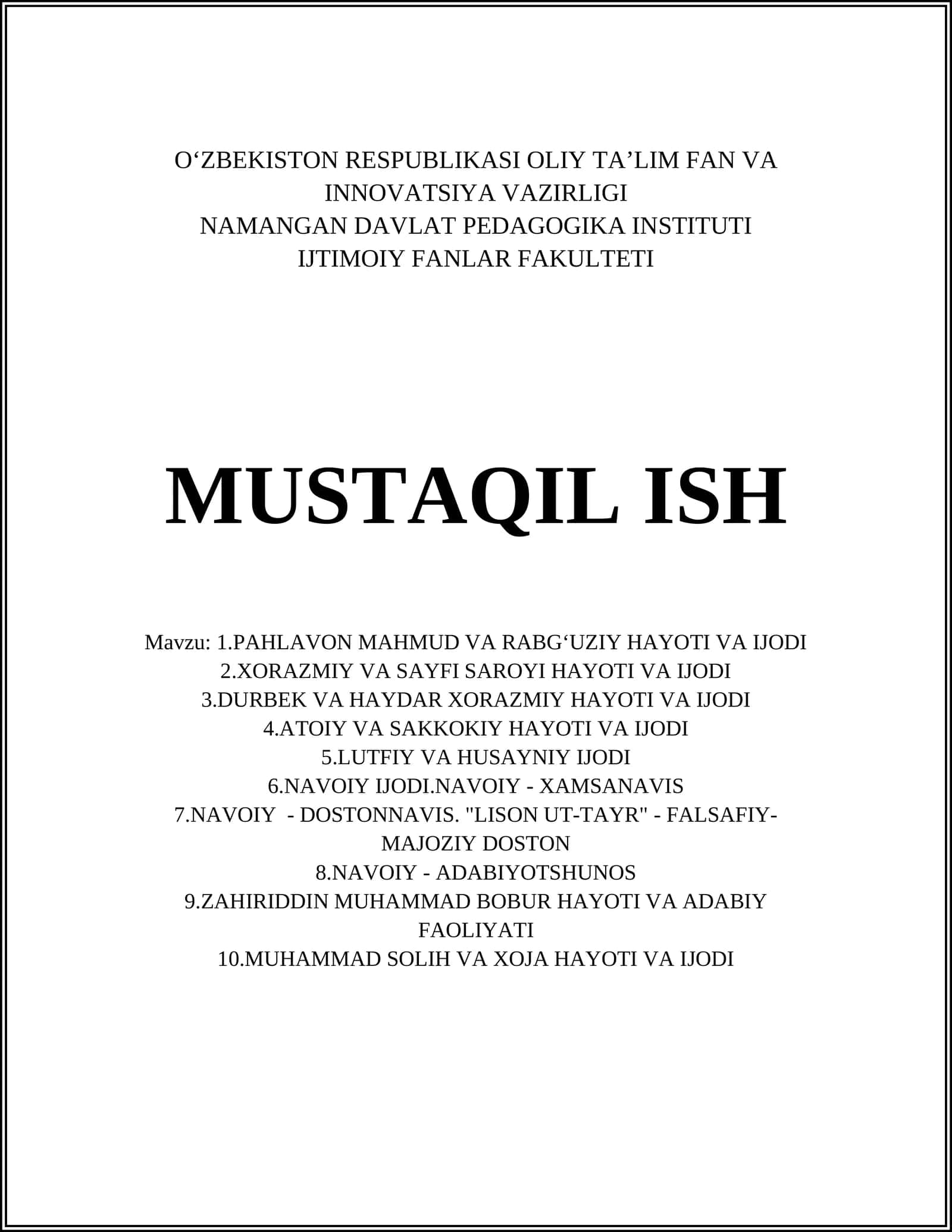 NAVOIY - DOSTONNAVIS. "LISON UT-TAYR" - FALSAFIY-MAJOZIY DOSTON 1