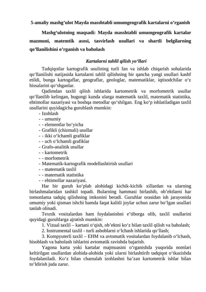 Mayda masshtabli umumgeografik kartalarni o’rganish 1