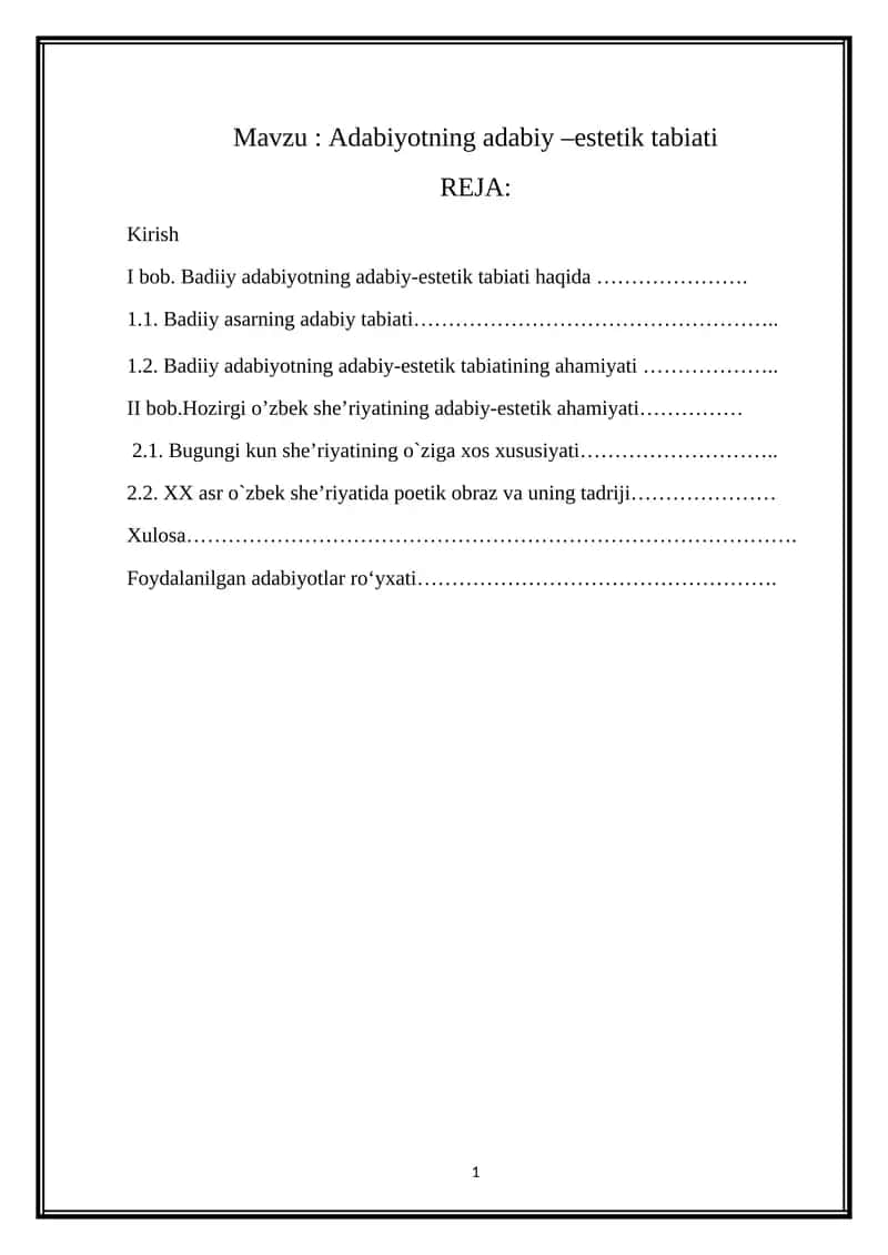 Adabiyotning adabiy –estetik tabiati 1