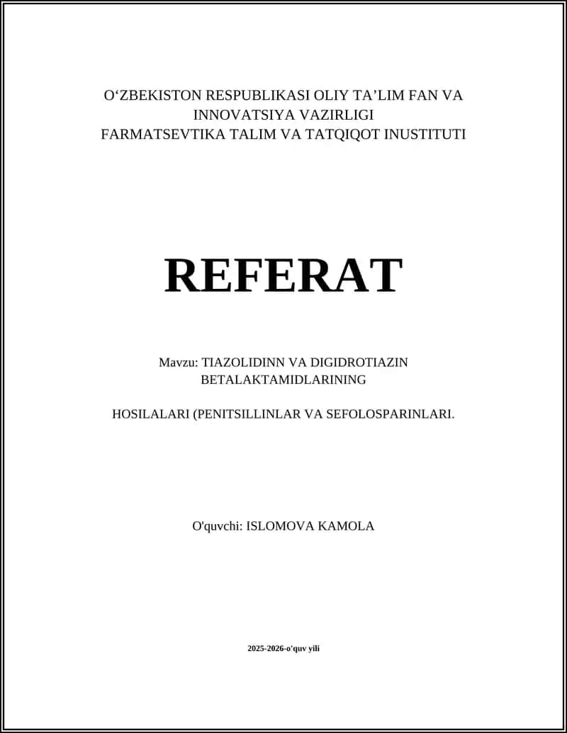 Tiazolidin va Dihidrotiazin Beta-laktamlar 1