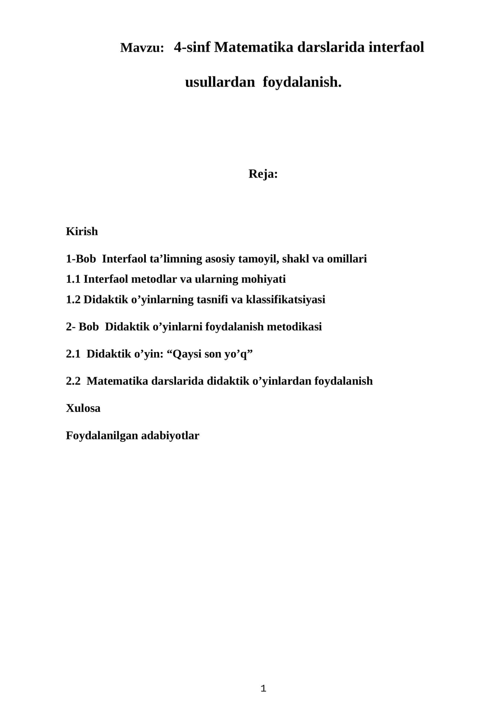 4-sinf Matematika darslarida interfaol usullardan foydalanish 1