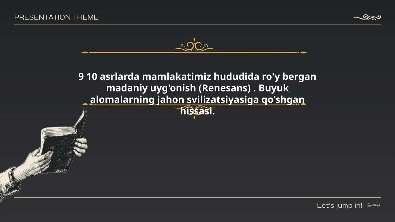 9 10 asrlarda mamlakatimiz hududida ro'y bergan madaniy uyg'onish (Renesans). Buyuk alomalarning jahon svilizatsiyasiga qoʼshgan hissasi 1