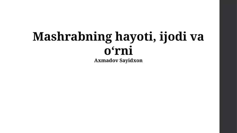 Mashrabning hayoti, ijodi va oʻrni 1