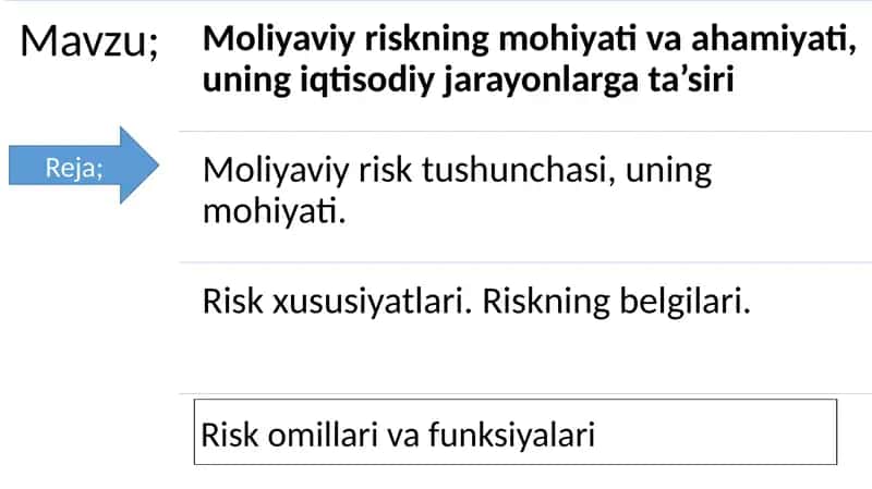 Moliyaviy risklarni mohiyati va ahamiyati 1