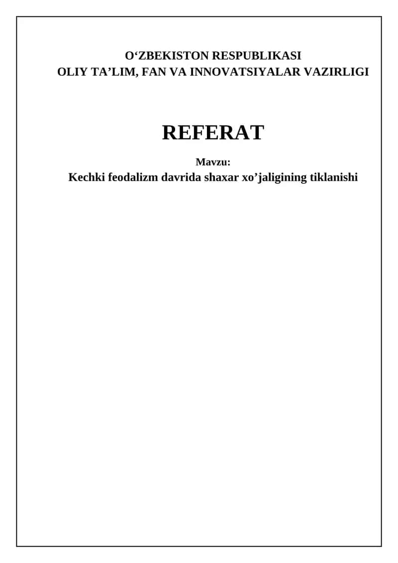 Kechki feodalizm davrida shaharlarning qayta tiklanishi 1
