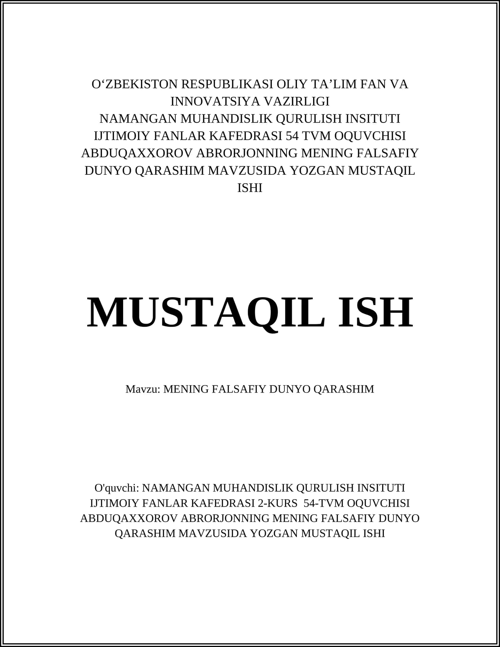 MENING FALSAFIY DUNYO QARASHIM 1
