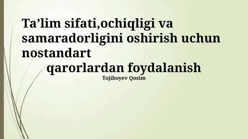 Muammolar va Standart Yechimlar Tahlili 1